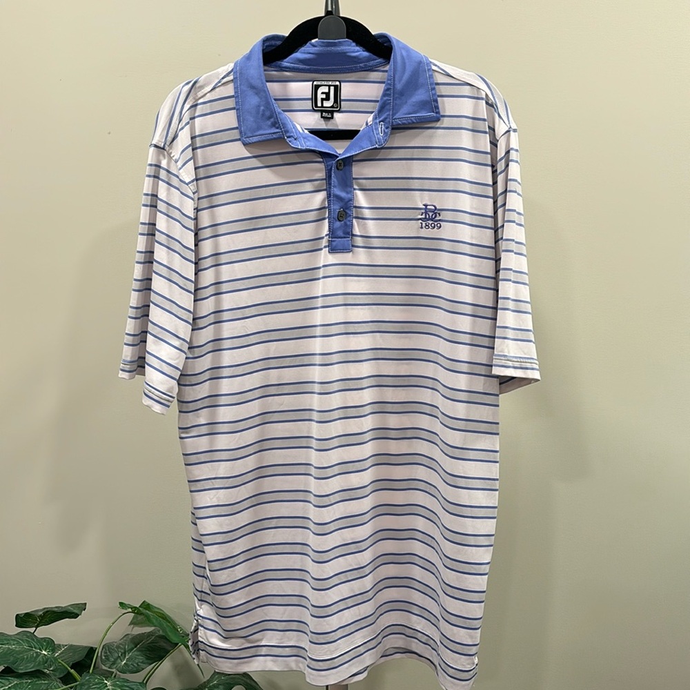 FootJoy Athletic Fit Periwinkle and Gray Stripe Golf Polo Shirt